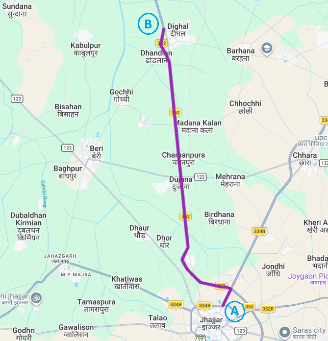 Jhajjar to Dighal (Both side) - 19.60KM